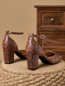 WHDXY 1 Pair Women's Square Toe Basic Solid Buckle Closure High Heel Pumps, Sexy 7CM Chunky Heel Office Lady/Flight Attendant Dress Shoes - 鏽棕色 - 查看 6