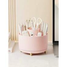 Office Desktop Pen Holder With A Large Capacity Of 5 Grids And A 360 ° Rotating Plastic Pen Holder. It Is A Multifunctional Desktop Organizer, Makeup Brush Holder, Makeup Organizer, Bathroom Vanity, Storage And Organization Of Office Supplies For Daily Home, Bedroom, Bathroom, Study, Office, School Dormitory. It Is An Ideal Choice For Desktop Decoration During The Back To School Season