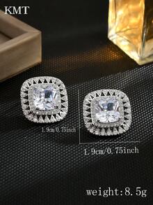 1 Pair Copper Plated Cubic Zirconia Stud Earrings, Luxurious, Multi-Color Options, Suitable For Party, Banquet, Daily Wear, Great Gift