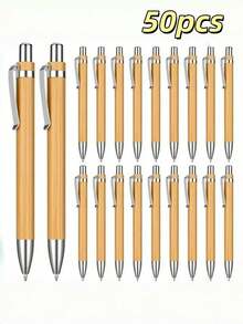 100/50/10 buc Pixuri retractabile din bambus, design cu ax din bambus, la modă, potrivite pentru birou, afaceri, școală și diverse activități, pixuri cadou cu buton, alegere ideală de cadou (cerneală neagră) Înapoi la școală