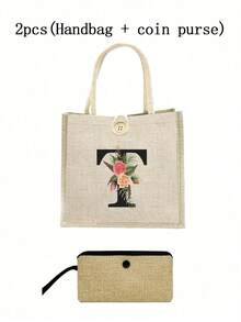 1 Stück Leinen Blumen Buchstaben Handtasche, einfache Handtasche mit großer Kapazität, tragbare lässige Aufbewahrungstasche, multifunktionale Einkaufstasche, personalisiertes Geschenktasche, geeignet für Hochzeiten, Geburtstage, Strände, Festivals, perfekte Geschenke für Frauen, Lehrer, Freunde, Brautjungfern, große Taschen, Studenten und Schulanfang, beste Lehrergeschenke für den Lehrertag, beste Geschenke zur Wertschätzung von Lehrern
