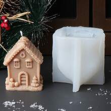 Molde de Silicone para Vela em Forma de Casa de Natal 3D, Molde DIY para Castelo, Homem de Gengibre Feito à Mão, Sabão, Gesso, Decoração de Presente e Festival de Natal