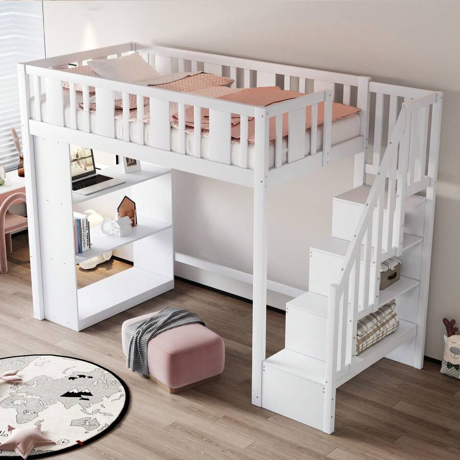 Hochbett Mit Stauraumtreppe Kinderbett Mit Mehreren Fächern Funktionsbett Praktisch Stabil Langlebig