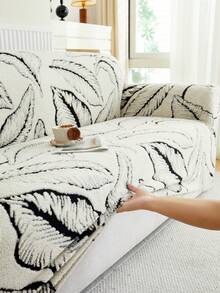 1pc Cationic Soft Plush Fabric Pet Proof Sofa Cover, Embossed Plush Jacquard Leaf Pattern, Versatile Color Options, Thick Jacquard Plush Sofa Cover Suitable For 1/2/3/4 Seat Sofas, Autumn/Winter