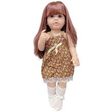 1 pièce Poupée Reborn en vinyle de 22 pouces/55 cm avec de longs cheveux dorés, jouet de compagnie lavable, cadeau d'anniversaire et de Noël - poupée de 55 cm - Voir 3