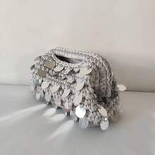 Nuova piccola borsa clutch con paillettes e uncinetto, con brillantini, borsa da sera fatta a mano, borsa per il trucco da viaggio
