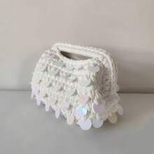 Nuova piccola borsa clutch con paillettes e uncinetto, con brillantini, borsa da sera fatta a mano, borsa per il trucco da viaggio