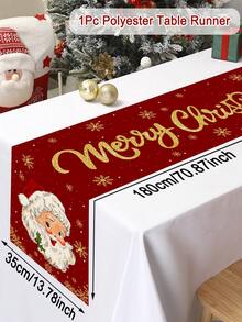1pc Santa Claus Merry Christmas Table Runner, 35*180cm Polyester Xmas Table Flag Christmas Decorations For Home 2025 Christmas Party Table Dining Room Decor, Xmas Table Ornaments, Happy New Year 2026, Holiday Decor