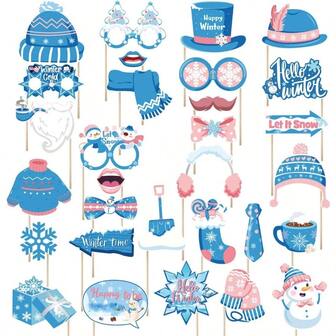 30 Pcs Christmas Photo Booth Props Set Winter Photo Booth Props For Christmas Party Plies Winter Wonderland Party Decorations Plies