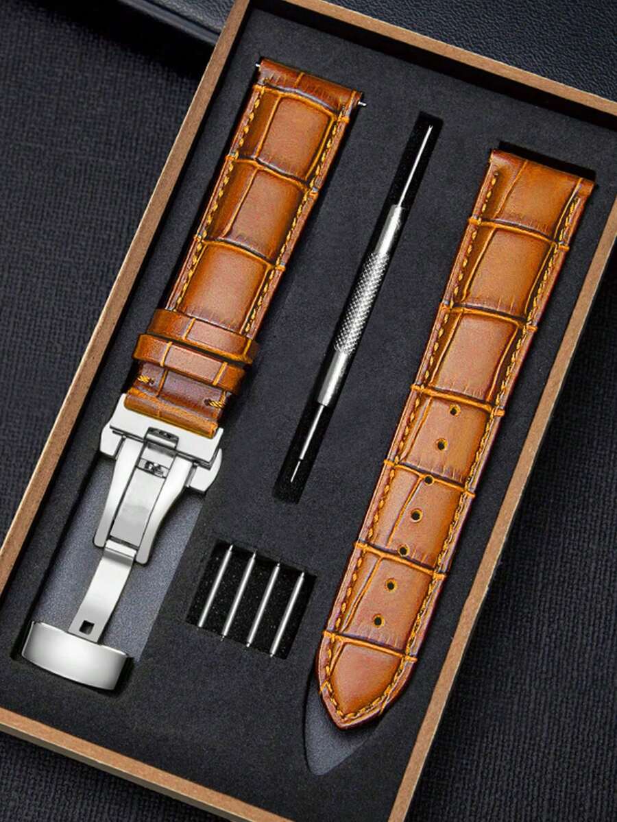 一套浅棕色鳄鱼纹PU皮革表带,兼容男女通用款Galaxy S2 S3 Classic/Watch 3 45mm/41mm、Galaxy GT 2 42mm/46mm、Bip/Active 2 40mm/44mm,快拆设计,适用于Watch 5/4/3/Gear S3/Watch 4/3/GT2-3 Pro Sport、Amazfit GTR 4/GTS 20mm/22mm,可作为2025年新年和情人节礼物。 - 棕色 - 查看 1