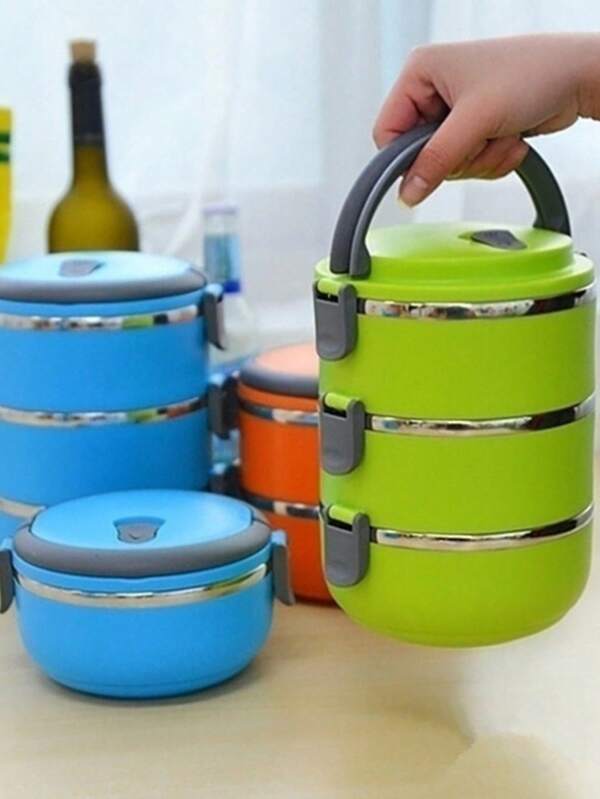 1pc Stainless Steel Lunch Box - Leak-Proof Insulated Food Container With Handle, Suitable For Office, Camping, Picnic | Durable And Reusable Insulated Bento Box | Portable Lunch Box, Suitable For Outdoor, Travel, School Supplies