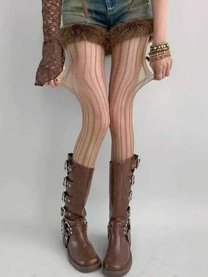 Retro Diamond Vertical Striped Pantyhose, Sexy Fishnet Stockings