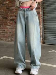 OENY | Women's Loose Fit Long Wide Leg Jeans, Non-Stretch, Light Wash, Casual Pants