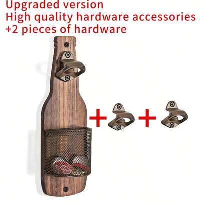mupingmian Handcrafted Wooden Bottle Opener With Metal Mesh Catcher - Wall Mounted Or Tabletop Beer Bottle Opener For Cap Collection - Rustic Home Bar, Man Cave, Kitchen, Outdoor, Camping, BBQ Party Essentials - Unique Gifts For Men, Dad, Husband, Boyfriend On Father's Day, Christmas, Valentine's Day, Birthday