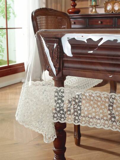 1 pieza Mantel rectangular de PVC bordado, mantel de encaje impermeable y resistente al aceite, elegante para restaurante, cocina, desayuno, mesa de café, vacaciones, decoración de mesa al aire libre, otoño