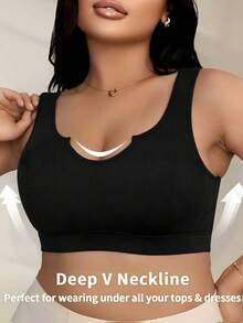 Plus Size Women Wireless Sports Bra, Lift & Shape, Breathable Yoga Bra - Black - View 5