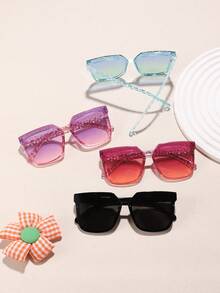 4PCS Boys And Girls 6-12Y Candy-Colored Casual Basic Square Fashion Glasses, Suitable For Daily Outfit Matching And Holiday Outings - 彩色 - 查看 7