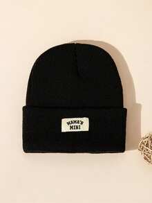 1pc Newborn Baby Solid Color Letter Mini Casual Beanie Hat, Simple Knit Warm Comfortable Sleeping Cap, Windproof Winter Outdoor Hat, Autumn/Winter