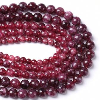 天然红石榴石宝石圆珠，4 毫米/6 毫米/8 毫米/10 毫米光滑散珠，适合珠宝制作爱好者、DIY 配饰、手工礼品