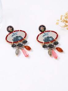 1 pereche cercei retro din rășină din aliaj cu pasăre și floare, eleganți pentru femei, petrecere de seară, purtare zilnică, cadou