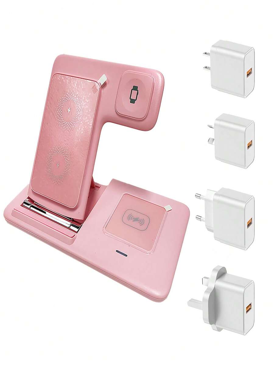 Cargador inalámbrico de carga rápida de calidad 2025 Cargador inalámbrico portátil para viajes Estación de carga con adaptador de 18W, Soporte plegable magnético 3 en 1 para teléfonos móviles, Compatible con iPhone 17 16 15 14 13 12 11 Pro Max Mini Plus X XR XS Max SE 8 Plus, Compatible con Apple Watch 10-1, 4/3/2/Pro, Regalo de San Valentín para viajes