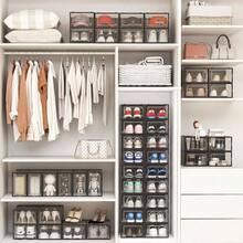 Paquete de 12 contenedores de almacenamiento de zapatos, organizador de zapatos apilable de plstico transparente para clset, estante plegable para ahorrar espacio, caja de zapatos, contenedor de - negro claro - Ver 3