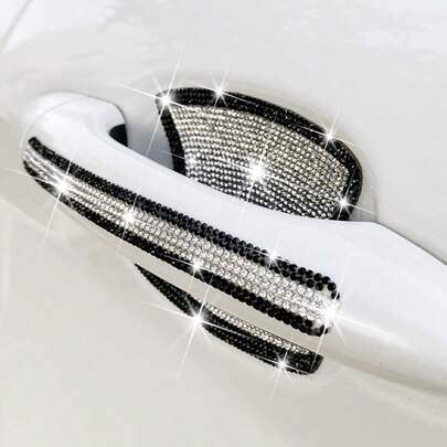 Bộ 2 miếng dán trang trí tay nắm cửa xe hơi đính đá lấp lánh, dải chống va chạm, trang trí hốc cửa.