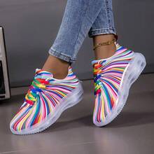 Women's Premium Colorful Rainbow Low-Top Lace-Up Sneakers, Classic Comfortable Breathable Soft Bottom Sports Running Shoes For Casual Tennis Walking All Season. Fashionable Air Cushion Shock Absorbing Sneakers - 彩色 - 查看 5
