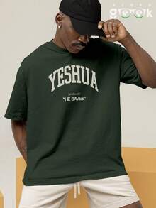 Oversized Streetwear T-Shirt Yeshua Jesus Salvation Messiah Gospel Print REF 7230 - Army Green - View 8