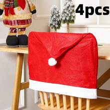 1/4 piezas Fundas de silla de Navidad de 23.6* 20 pulgadas desmontables y lavables, adecuadas para comedores, cocinas, salas de estar, decoración del hogar, decoración navideña, fundas de silla navideñas, de tela no tejida de tacto suave, decoración de mesa de Navidad, gorros de Papá Noel, regalos de Navidad, adornos navideños