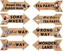 Alice In Wonderland Party Decor Vintage Style Arrow Signs Hatters Tea Party Props 8 PCS Double Sided - Vintagebrown - 查看 1