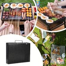 17" Folding Portable BBQ Charcoal Grill - Compact Tabletop Mini Smoker - Small Outdoor Grill For Travel Backyard Picnic Beach - Black - View 2