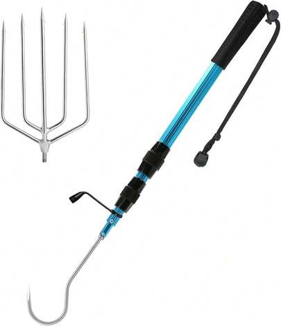 Barra telescópica para pesca gancho acero inoxidable mango aluminio mar