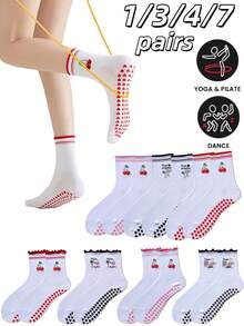 1/3/4/7 زوج جوارب يوغا وبيلاتيس احترافية للنساء مع وظيفة مانعة للانزلاق، جوارب يوغا مكشكشة، جوارب رياضية غير قابلة للانزلاق، مناسبة للباليه والرقص
