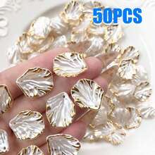 50pcs 20mm White & Golden Shell-Shaped Acrylic Beads With Creamy Petal Design - Glossy Craft Beads For DIY Jewelry Making, Phone Case Decoration, Home Decor - Màu xanh lam - Xem 4
