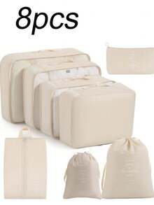 1 set da 8 borse per organizzare i bagagli da viaggio, borse organizer multifunzionali per vestiti, cubi per l'imballaggio dei bagagli, set pieghevole per ordinare i vestiti, borsa multifunzione portatile, adatta per biancheria intima, scarpe, coperte, elettronica, cosmetici, articoli da viaggio, forniture per il ritorno a scuola, necessità per il dormitorio, in materiale in poliestere resistente all'usura e impermeabile, con grande capacità