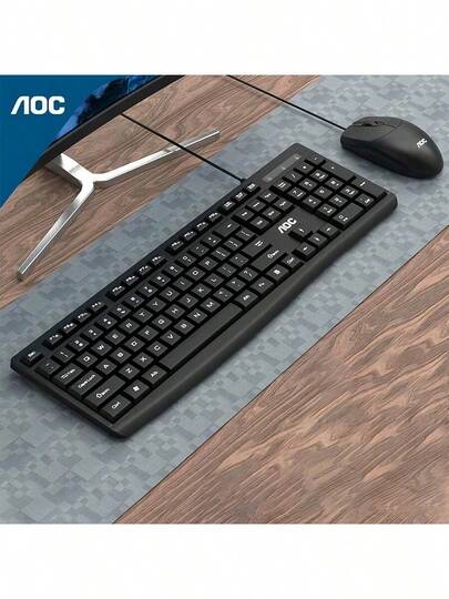 AOC ชุดคีย์บอร์ดและเมาส์สำหรับธุรกิจ KM151 พร้อมคีย์บอร์ดแบบไฮบริดแบ็คไลท์ โครงสร้างคีย์บอร์ดกันน้ำกระเซ็น ด้ามจับเมาส์กันลื่น ใช้งานได้กับแล็ปท็อปและเดสก์ท็อป คุ้มค่าคุ้มราคาและประสิทธิภาพสูง สีดำ