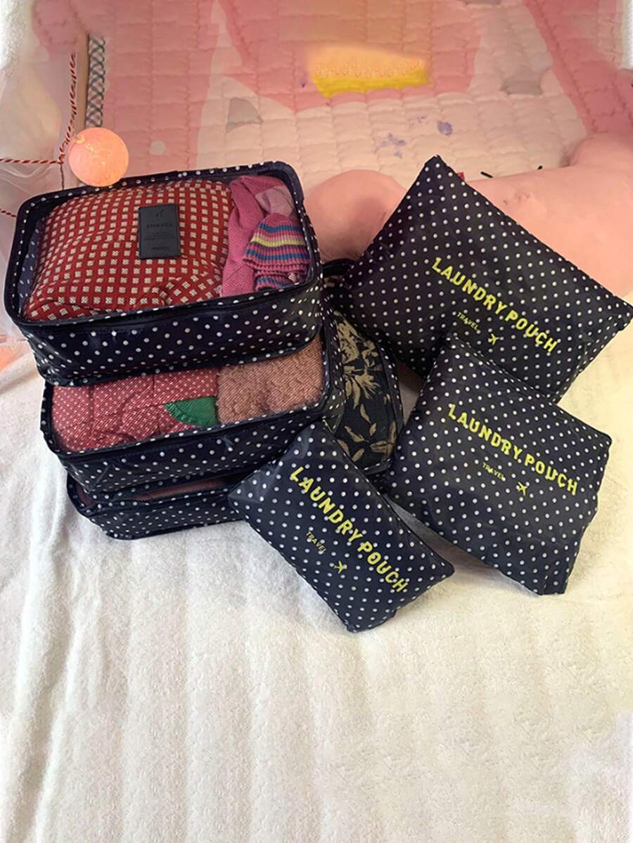 1/6pcs Travel Organizer Set - Foldable Luggage Organizer Bags, Large Capacity Waterproof Packing Cubes, Shoe Bags, Drawstring Bags, Toiletry Bags, Lingerie Bags, Cosmetic Bags, Organizer Pouches To Easily Organize Clothes, Suitable For Pens, Eyeshadow Brushes, Sanitary Pads, Lipsticks, Makeup Brushes, Eyeliners, Lip Glosses, Skincare, Toothbrush Holders, Soaps, Shampoos, Combs, Watches, Phones, Necklaces, Jewelry, And Electronics