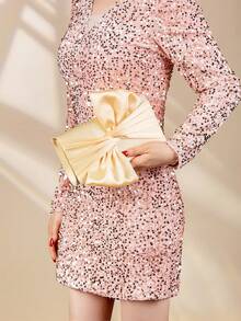 缎面蝴蝶形手拿包、晚会包 - 金色 - 查看 5