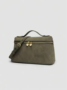 1 pièce Sac bandoulière carré en PU de couleur unie, convient pour la mode quotidienne des femmes et les sorties - Militaire verte - Voir 2