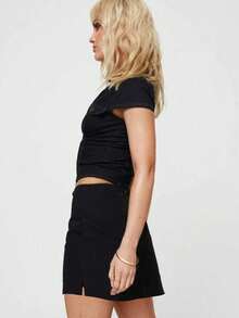 Vestido Mini com Bainha Dividida em Tecido Casual Tricotado de Cor Sólida, Adequado para Uso Diário, Praia, Encontro à Noite, Casa, Jardim, Fotografia, Rua, Viagem, Primavera/Outono/Inverno, Confortável para o Dia a Dia