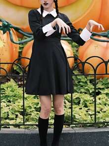 1 pezzo Abito costume da Mercoledì Addams/Cosplay, abito a collo e lunghezza media, per Ognissanti