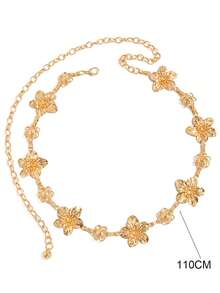 1 pieza Cadena de cintura de lujo dorada, diseño de joyería de cadena corporal floral de moda, adecuada para uso diario, decoración, fiesta, festival de música