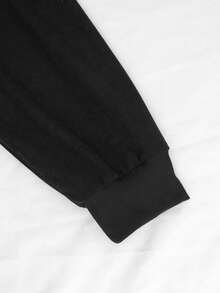 Ensemble Sweat-shirt-shirt femme imprimé hibiscus noir ample pour l'automne/l'hiver, ensemble de pantalon décontracté texturé rayé - Noir - Voir 4