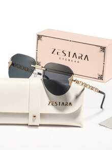 1 Pair Women's Metal Aviator Rimless Round Mirrored Fashion Glasses, Sophisticated Minimalist Design, Comfortable & Fashionable, Suitable For Early Autumn Outings, Picnics, Camping, Comes With Elegant Packaging