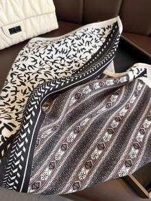 1 Pc Casual Fashion Paisley Print Small Square Scarf Herringbone Pattern Linen Imitation Velvet Headscarf Shawl Sunscreen Kerchief For Women Bandana For Daily Use Outdoor.