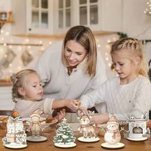 8 pièces Décoration de bureau vintage en bois aquarelle de Noël, style campagnard, bonhomme de neige, cerf, Père Noël, ornements de table, accessoires de décoration, cadeaux de fête