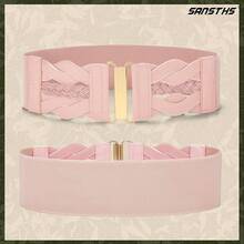 Vintage Stretchy Wide Elastic Belt With Gold Buckle For Women - 粉色 - 查看 10