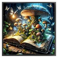 Kit de peinture de diamant 5D - Champignon magique et papillon, ensemble d'art DIY en acrylique (PMMA) rond, décoration murale pour la maison, scène de livre de fantaisie et de jardin, kit d'artisanat de peinture de diamant