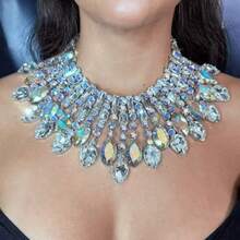 3PCS New Exaggerated Multi-Layer Necklace And Earring Set High-End Accessories For Banquet Evening Dresses Luxurious Elegant Women's Jewelry Set - 10-2085 銀色02套裝 - 查看 6